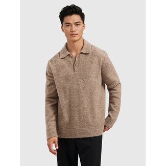PurePath (by PureWhite) Bouclé Knit Polo Taupe - Loose Fit