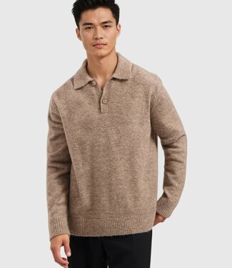 PurePath (by PureWhite) Bouclé Knit Polo Taupe - Loose Fit
