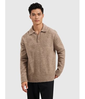 PurePath (by PureWhite) Bouclé Knit Polo Taupe - Loose Fit