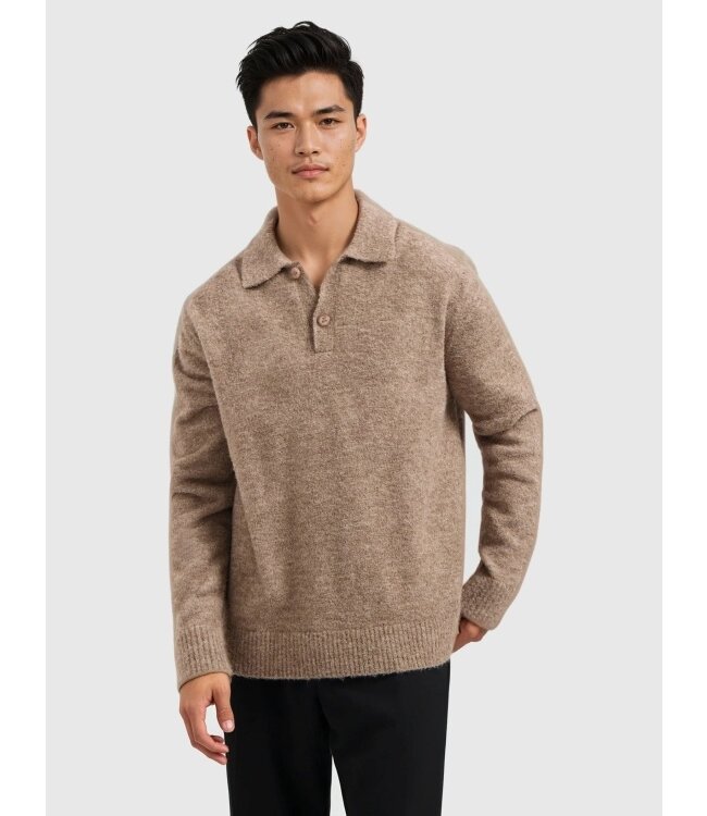 PurePath (by PureWhite) PurePath 25030809 Bouclé Knit Polo Taupe - Loose Fit