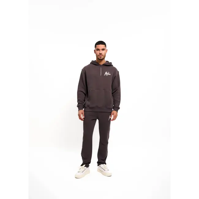Malelions Malelions Men Chainstitch Signature Half Zip Hoodie Mulch Brown - Oversized Fit