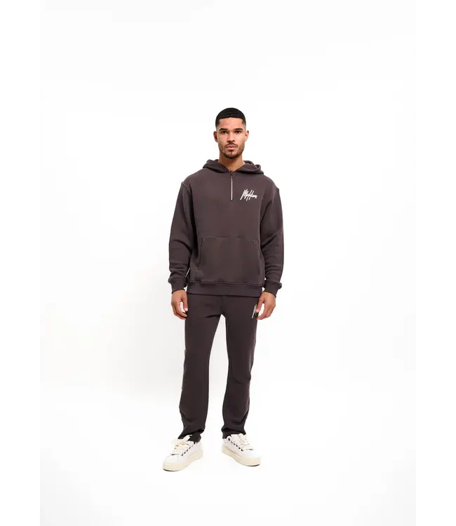 Malelions Malelions Men Chainstitch Signature Half Zip Hoodie Mulch Brown - Oversized Fit