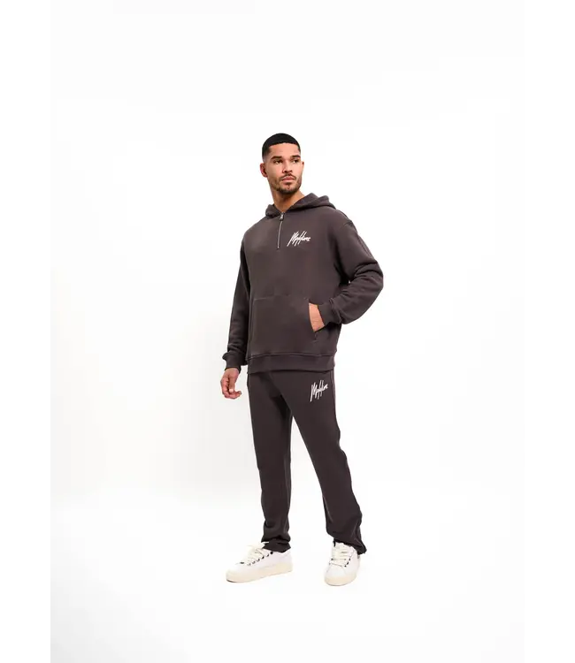 Malelions Malelions Men Chainstitch Signature Half Zip Hoodie Mulch Brown - Oversized Fit