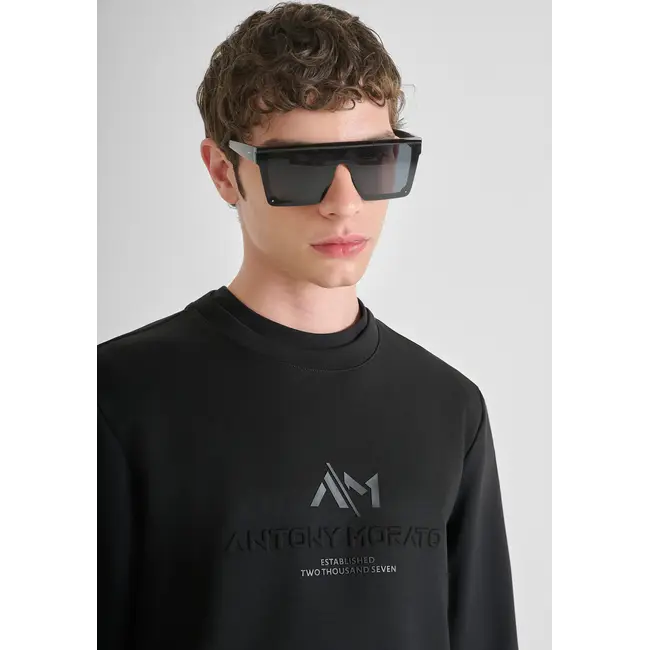 Antony Morato Antony Morato MMFL01102-FA150168 COTTON BLEND SLIM FIT CREWNECK SWEATSHIRT WITH LOGO Black - Slim Fit