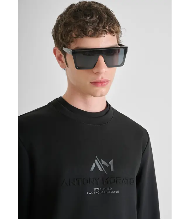 Antony Morato Antony Morato MMFL01102-FA150168 COTTON BLEND SLIM FIT CREWNECK SWEATSHIRT WITH LOGO Black - Slim Fit