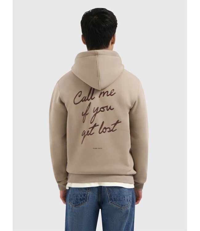 PurePath (by PureWhite) PurePath 25030302 Call Me If You Get Lost Hoodie Taupe - Regular Fit
