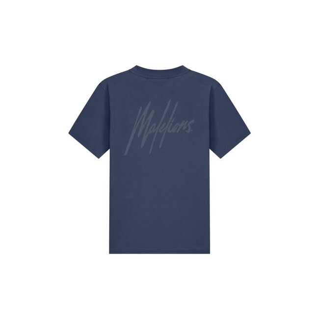 Malelions Malelions Men Striped Signature T-Shirt Navy - Slim Fit