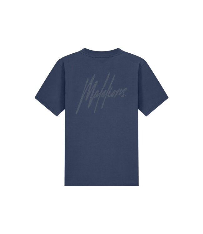 Malelions Malelions Men Striped Signature T-Shirt Navy - Slim Fit