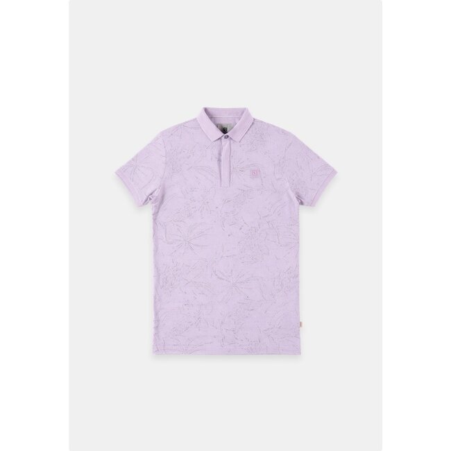 Gabbiano Gabbiano Polo Shortsleeve Pique All Over Print Leafs Lavender Sky - Regular Fit