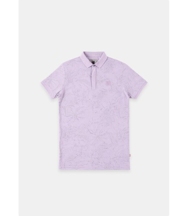 Gabbiano Gabbiano Polo Shortsleeve Pique All Over Print Leafs Lavender Sky - Regular Fit