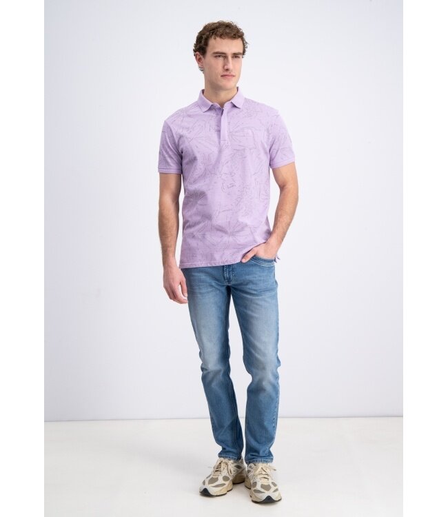Gabbiano Gabbiano Polo Shortsleeve Pique All Over Print Leafs Lavender Sky - Regular Fit