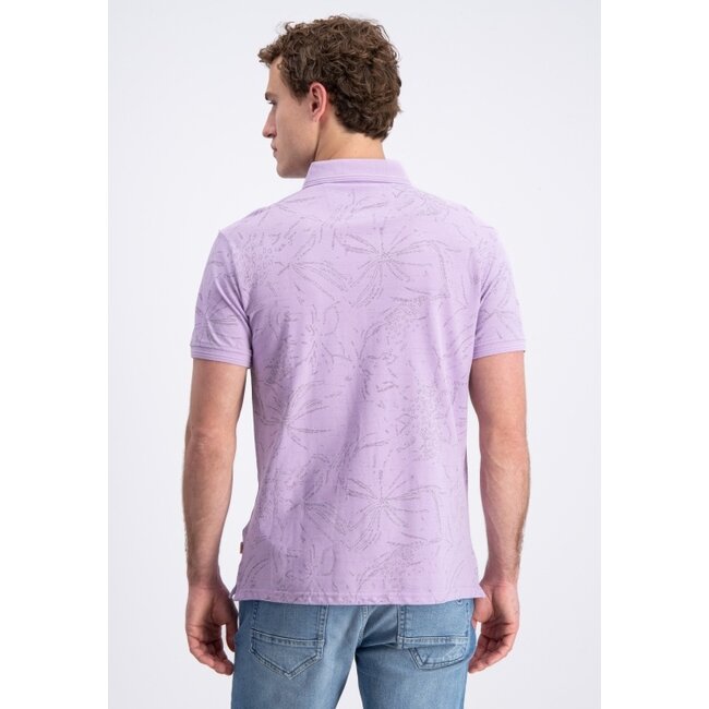 Gabbiano Gabbiano Polo Shortsleeve Pique All Over Print Leafs Lavender Sky - Regular Fit