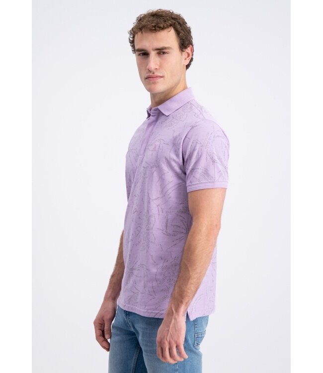 Gabbiano Gabbiano Polo Shortsleeve Pique All Over Print Leafs Lavender Sky - Regular Fit