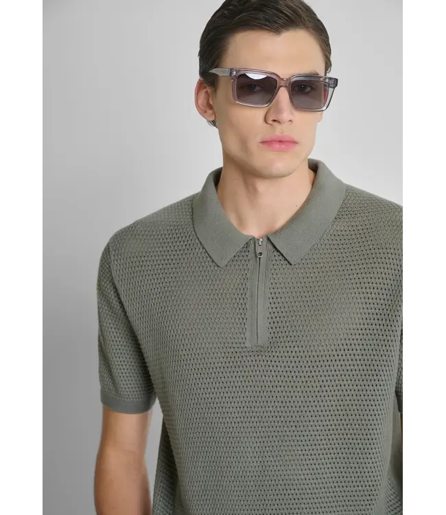 Antony Morato Antony Morato MMSW01590-YA200082 REGULAR-FIT SHORT-SLEEVED POLO SHIRT IN A SOFT COTTON BLEND WITH ZIP AGAVE GREEN - REGULAR FIT