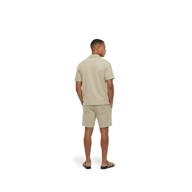 Malelions Malelions Men Emblem Seersucker Shirt Light Taupe - Oversized Fit