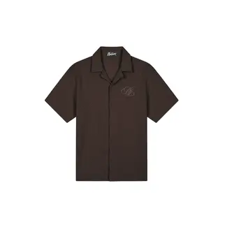 Malelions Diagonal Seersucker Shirt Dark Brown - Regular Fit