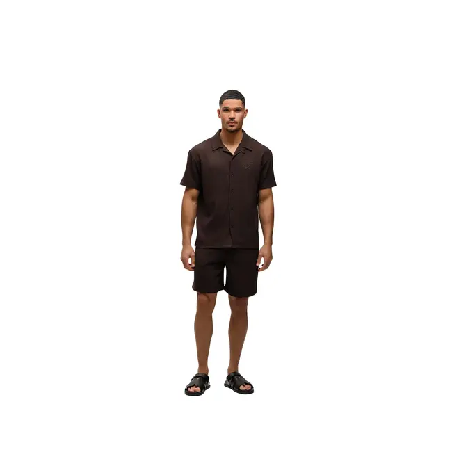 Malelions Malelions Men Diagonal Seersucker Shirt Dark Brown - Regular Fit