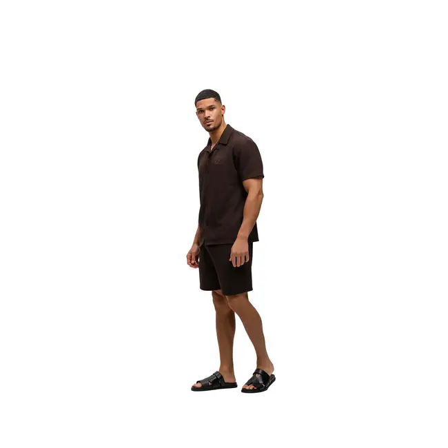 Malelions Malelions Men Diagonal Seersucker Shorts Dark Brown - Regular Fit