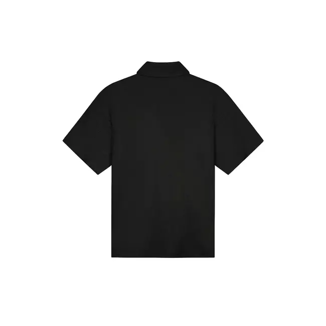 Malelions Malelions Men Emblem Seersucker Buttonless Polo Black - Loose Fit