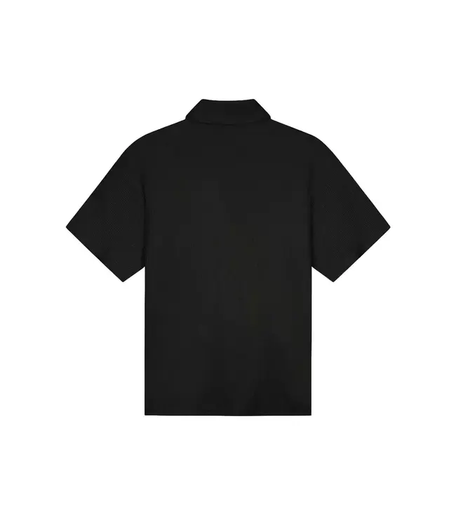 Malelions Malelions Men Emblem Seersucker Buttonless Polo Black - Loose Fit