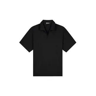 Malelions Emblem Seersucker Buttonless Polo Black - Loose Fit