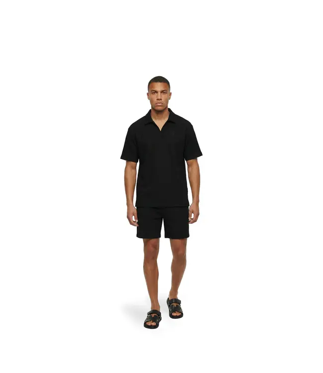 Malelions Malelions Men Emblem Seersucker Buttonless Polo Black - Loose Fit