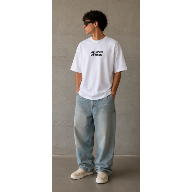 Outlet Make Money Not Friends T-Shirt White - Oversized Fit