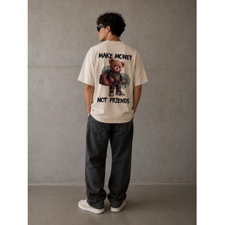 Outlet Make Money Not Friends Beige - Oversized Fit