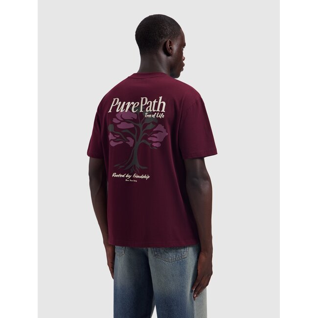 PurePath (by PureWhite) PurePath 26030110 Tree Of Life T-Shirt Wine Red - Loose Fit