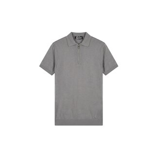 Malelions Knitted Zip Polo Pearl Grey - Slim Fit