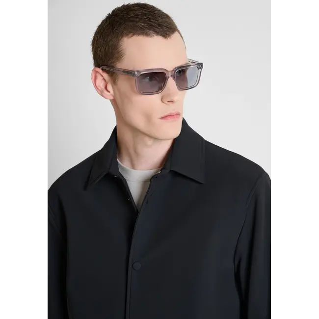 Antony Morato Antony Morato MMCO00966-FA600297 Black regular-fit coat in bi-stretch fabric with logo on metal badge