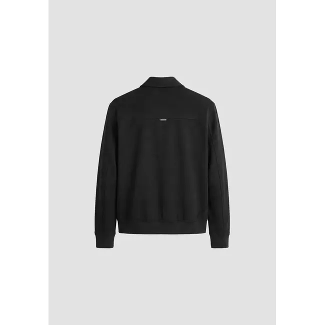 Antony Morato Antony Morato MMCO00966-FA600297 Black regular-fit coat in bi-stretch fabric with logo on metal badge