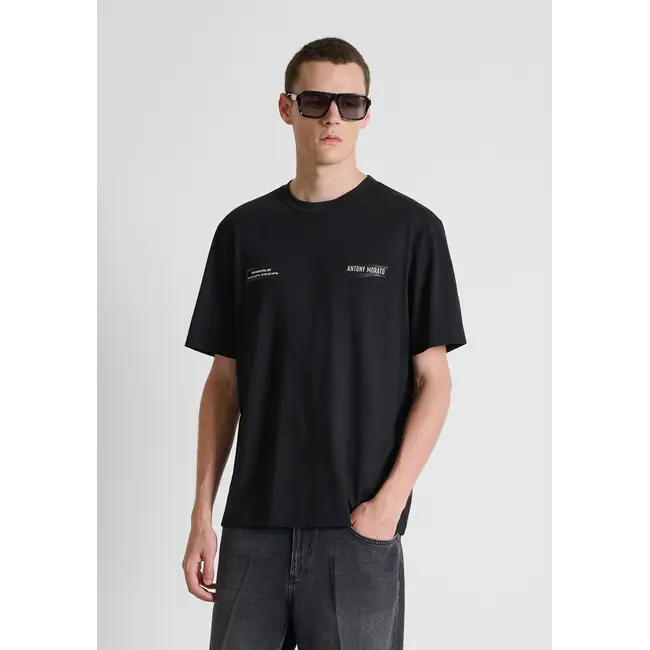 Antony Morato Antony Morato MMKS02718-FA100240 t-shirt in cotton jersey with print front and back Black - Relaxed Fit