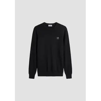 Antony Morato long-sleeve crew-neck sweater in super-soft viscose with metal logo on rubber patch Black - Slim Fit