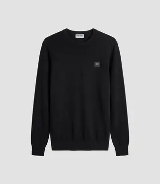 Antony Morato long-sleeve crew-neck sweater in super-soft viscose with metal logo on rubber patch Black - Slim Fit