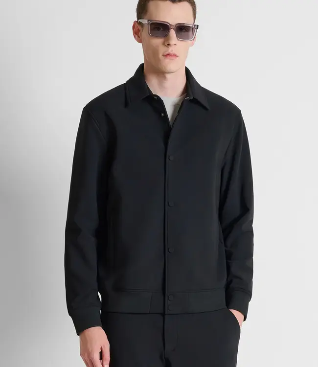 Antony Morato Antony Morato MMCO00966-FA600297 Black regular-fit coat in bi-stretch fabric with logo on metal badge