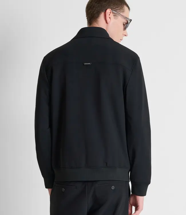 Antony Morato Antony Morato MMCO00966-FA600297 Black regular-fit coat in bi-stretch fabric with logo on metal badge