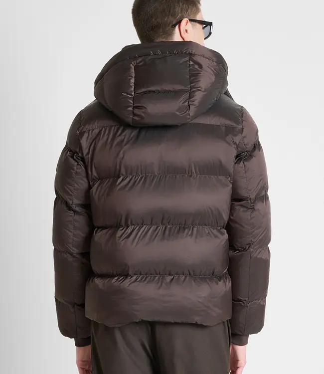 Antony Morato Antony Morato MMCO00935-FA600275 Coffee relaxed-fit coat in padded shioze nylon with logo on rubber patch
