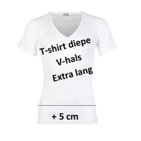 heren diepe V-hals T-shirt extra lang M3000 wit