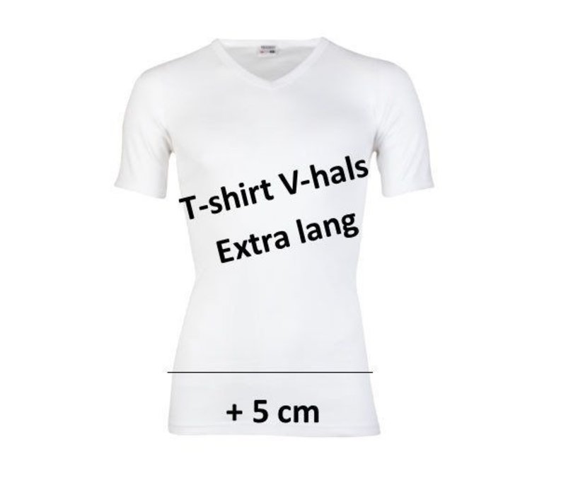 Beeren Heren V-Hals T-Shirt Extra Lang M3000 Wit Mega voordeelpack