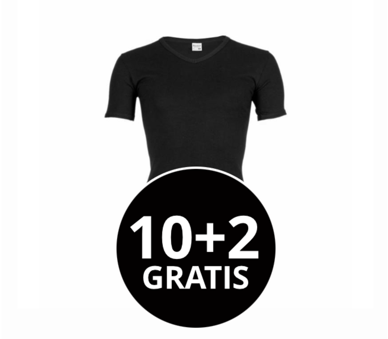 Beeren Heren V-Hals T-Shirt Extra Lang M3000 Zwart Mega voordeelpack