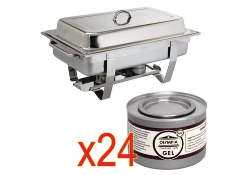  Olympia Chafing Dish 1/1 GN met 24 blikjes brandpasta 