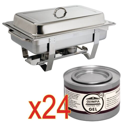  Olympia Chafing Dish 1/1 GN met 24 blikjes brandpasta 