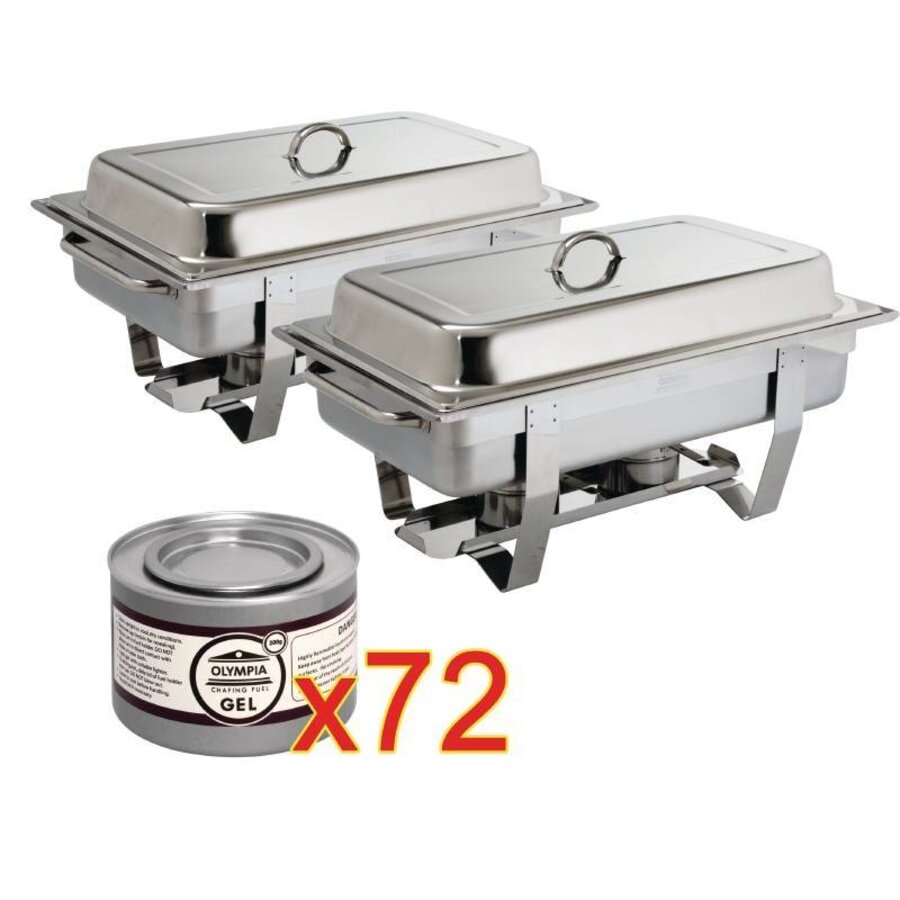 Chafing Dish GN 1/1 met 72 blikjes brandpasta