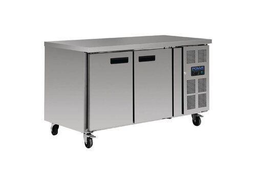  Polar Gekoelde RVS werkbank 2-deurs met wielen | 85 x 136 x 70 cm 