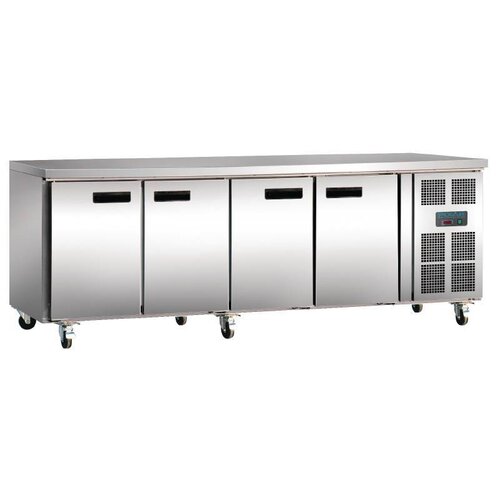  Polar Koelwerkbank RVS 4-deurs en wielen | 86 x 223 x 60 cm 
