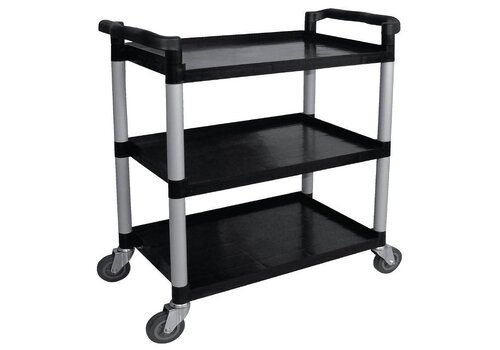  Vogue Zwarte Kunststof Serveerwagen met 3 Bladen 96(h)x52x107cm 
