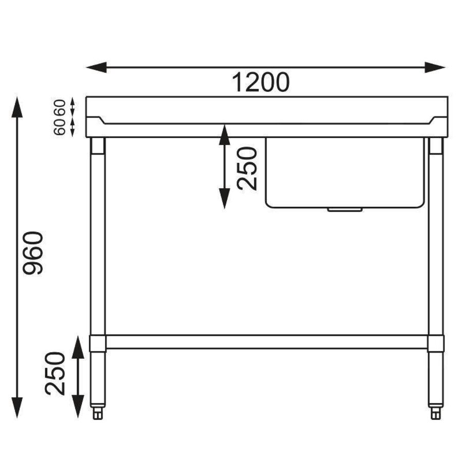 Spoeltafel RVS | spoelbak rechts | 120x60x90 cm