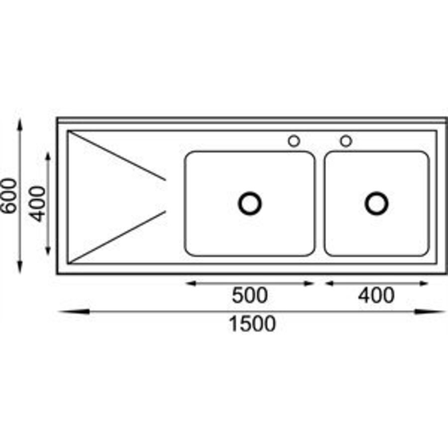 Spoeltafel RVS | 2 bakken rechts | 150x60x90 cm