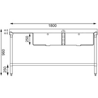 RVS spoeltafel | 2 spoelbakken rechts |180x60x90 cm